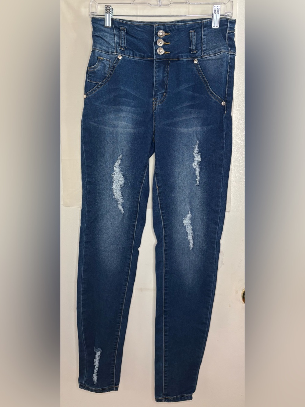 Diva Star High-Waisted Dark Blue Distressed Women’s Jeans